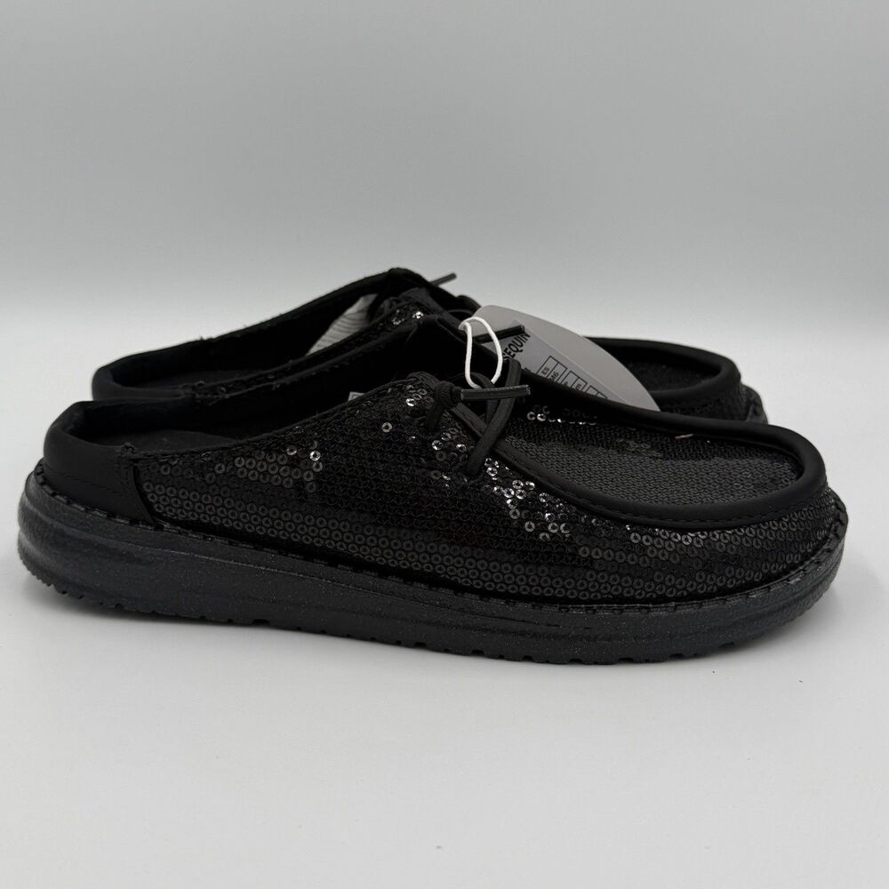 HEY DUDE WENDY BLACK SEQUIN SLIP ON LOAFER SHOES SIZE 6 Women’s New Without box